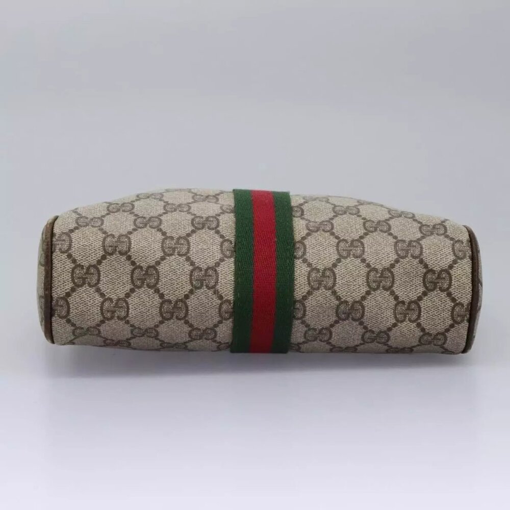 GUCCI GG Supreme Web Sherry Line Clutch Bag PVC Beige Red Green Auth - Picture 6 of 16